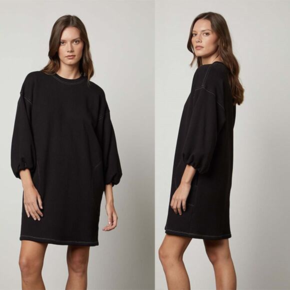 NEW Velvet Graham & Spencer Long Balloon Sleeves Jensen Mini Dress Black Size: L - Picture 1 of 7